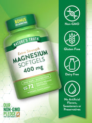 Packaging highlights Nature's Truth magnesium oxide source with non-GMO and gluten-free claims.