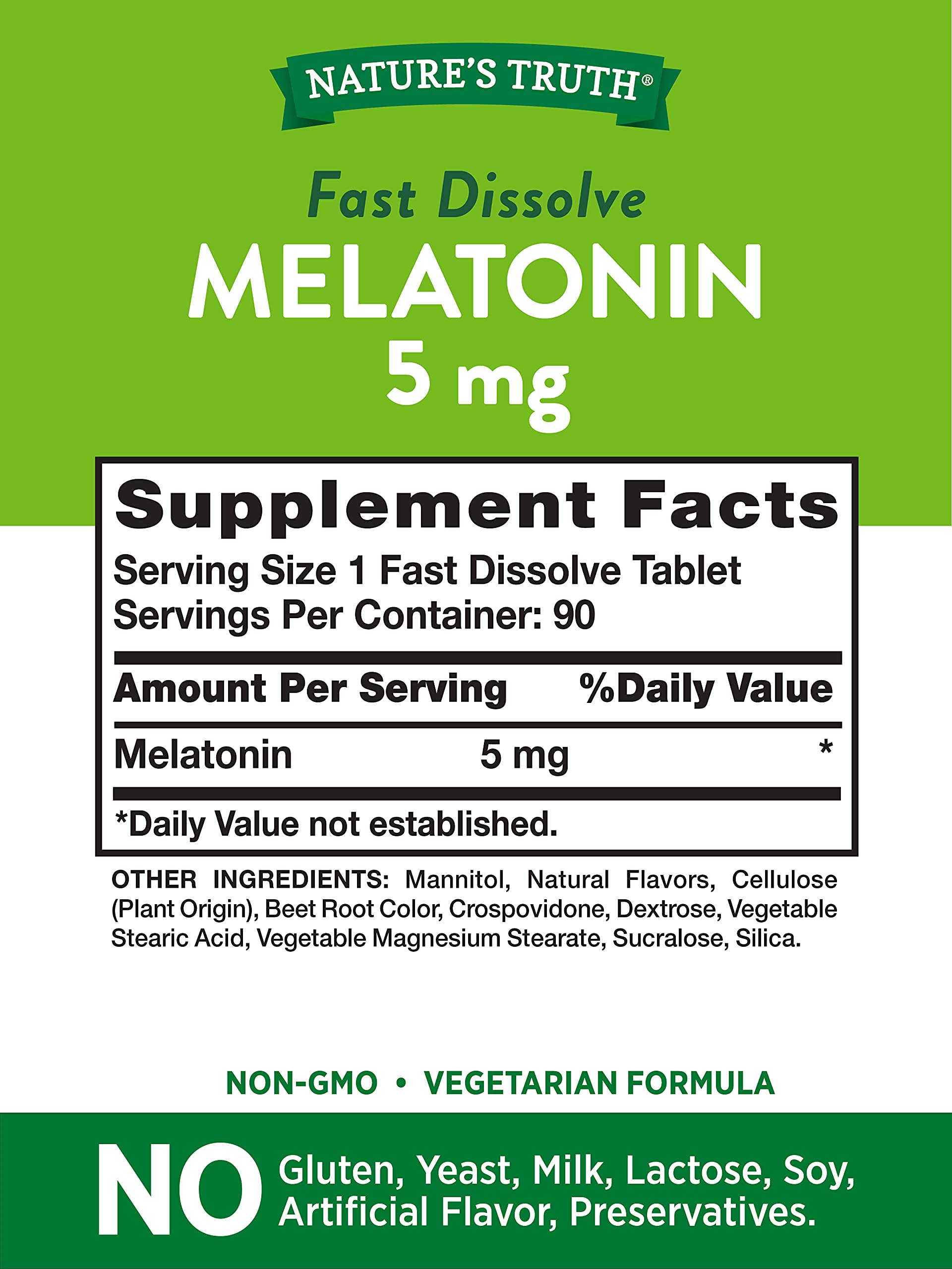 Nature's Truth Melatonin 5 mg dissolving tablet shown mid-dissolve for fast absorption