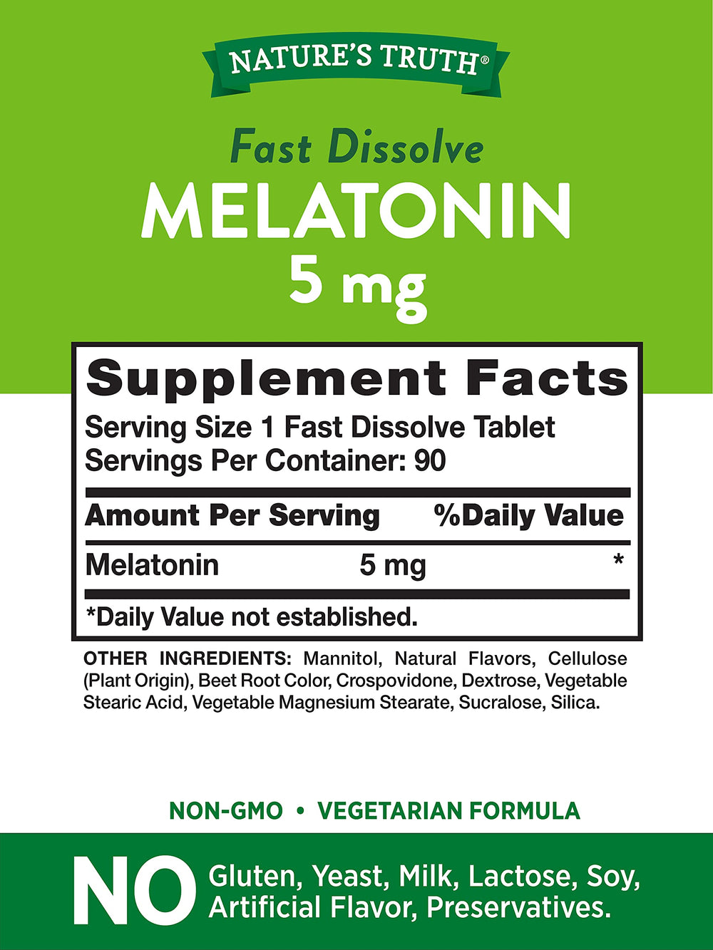 Nature's Truth Melatonin 5 mg dissolving tablet shown mid-dissolve for fast absorption