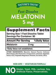 Nature's Truth Melatonin 5 mg dissolving tablet shown mid-dissolve for fast absorption