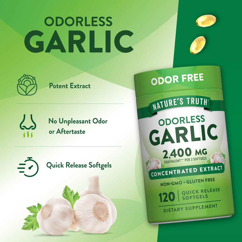 Bottle of Nature's Truth Odorless Garlic on the kitchen counter for daily routine