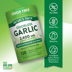 Nature's Truth Odorless Garlic label highlights Non-GMO and Gluten Free status