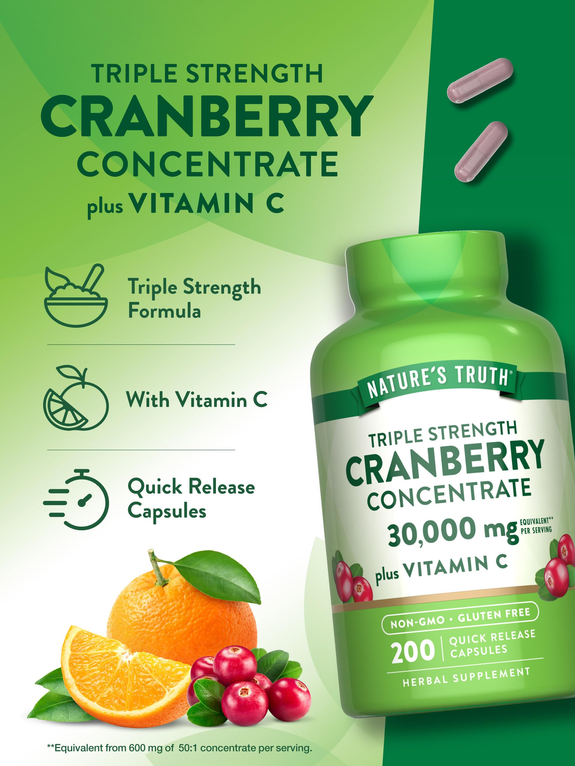 Bottle packaging of Nature's Truth cranberry concentrate with brand trust cues