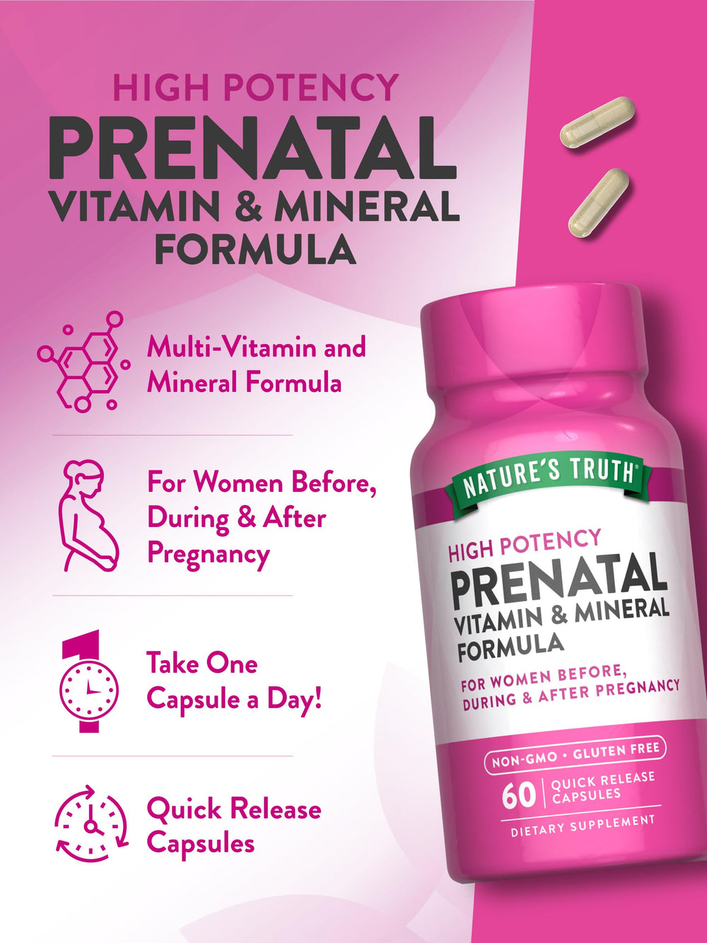 Nature's Truth Prenatal daily-dose capsule shown for simple routine.