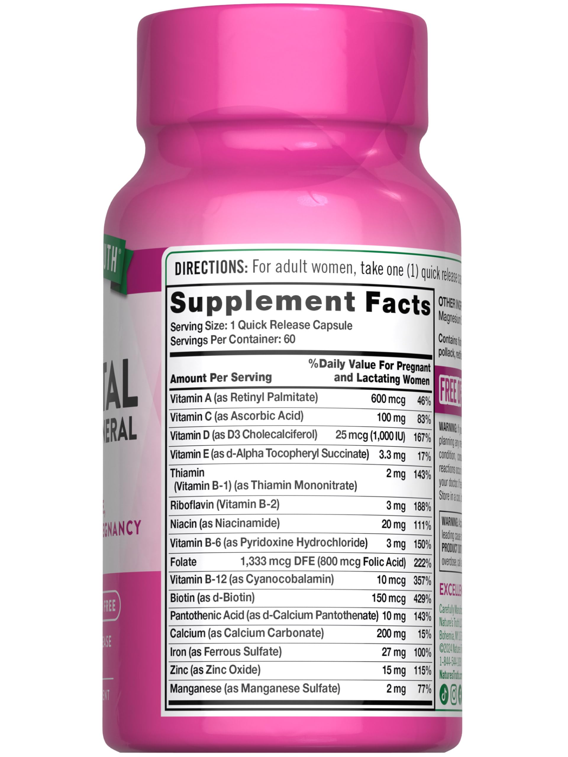 Nature's Truth Prenatal non-GMO seal signals quality and trust.