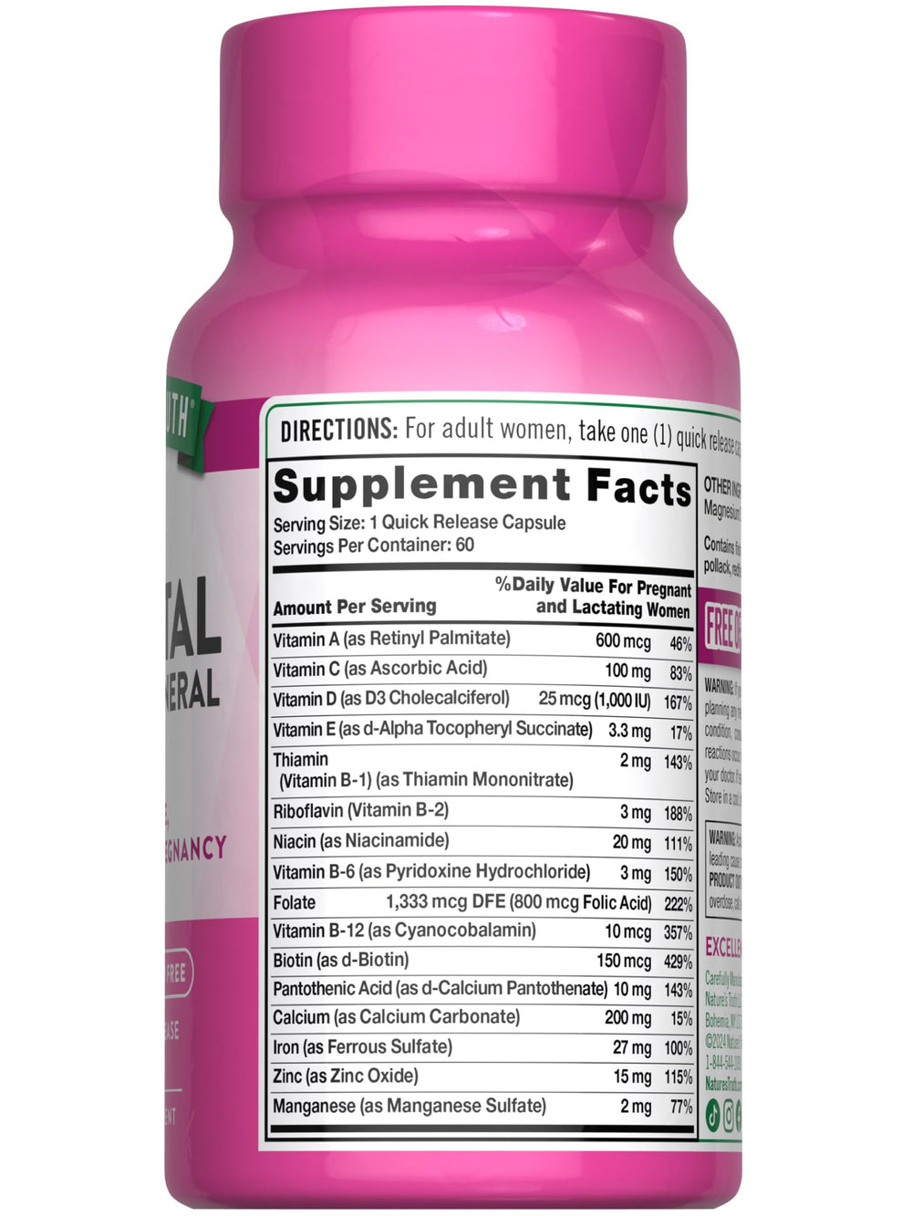 Nature's Truth Prenatal non-GMO seal signals quality and trust.