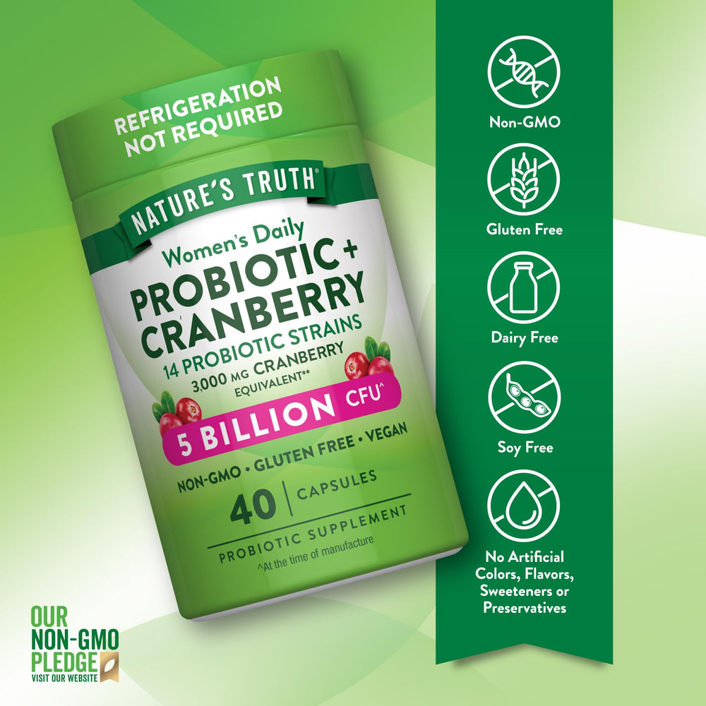 Nature's Truth Probiotics for Women with cranberry extract visual.