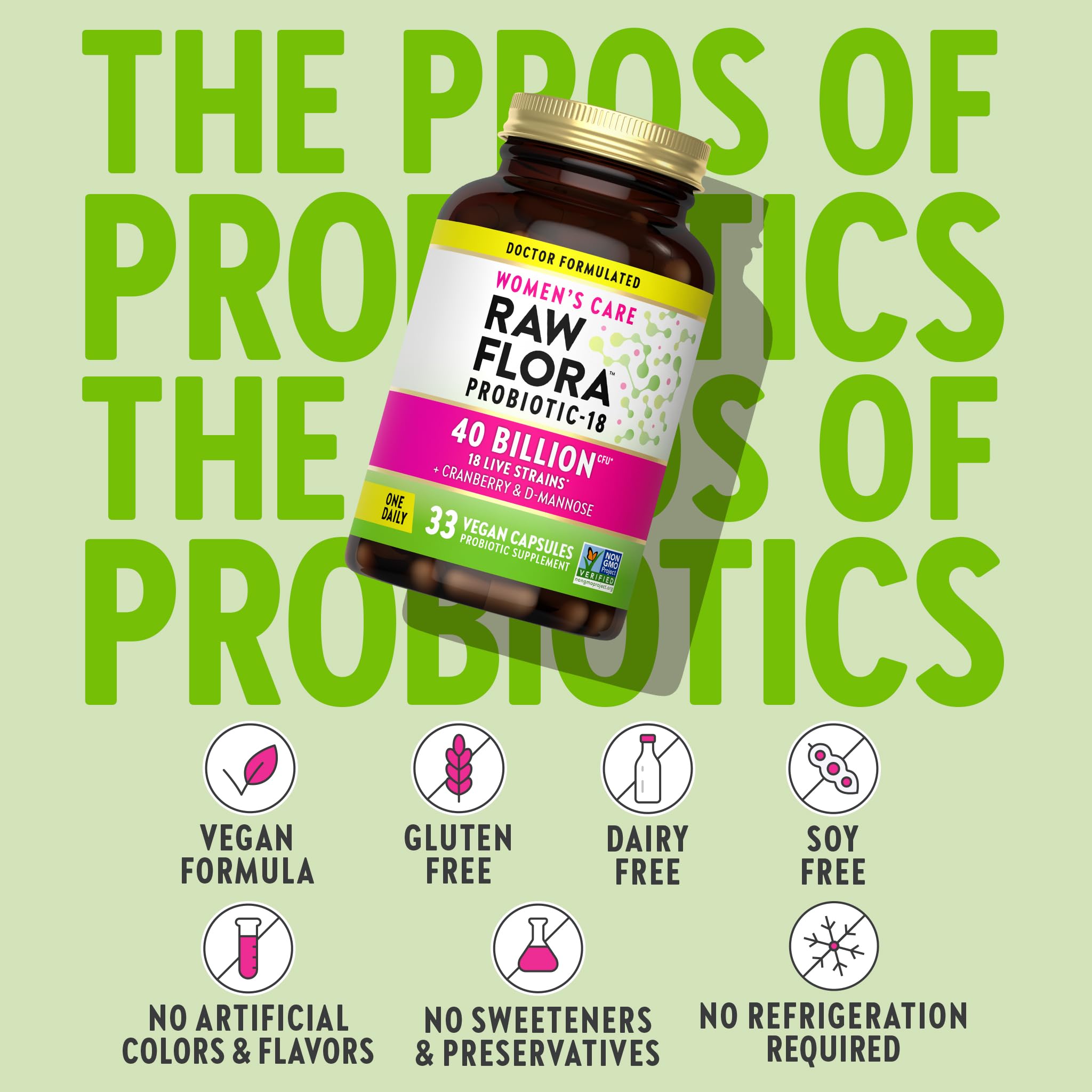 Strains chart showing 18 probiotic strains in Raw Flora