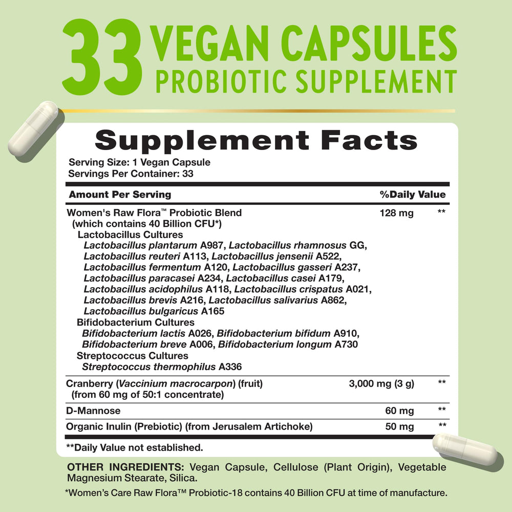Close-up of Nature's Truth Raw Flora Womens Probiotics capsules