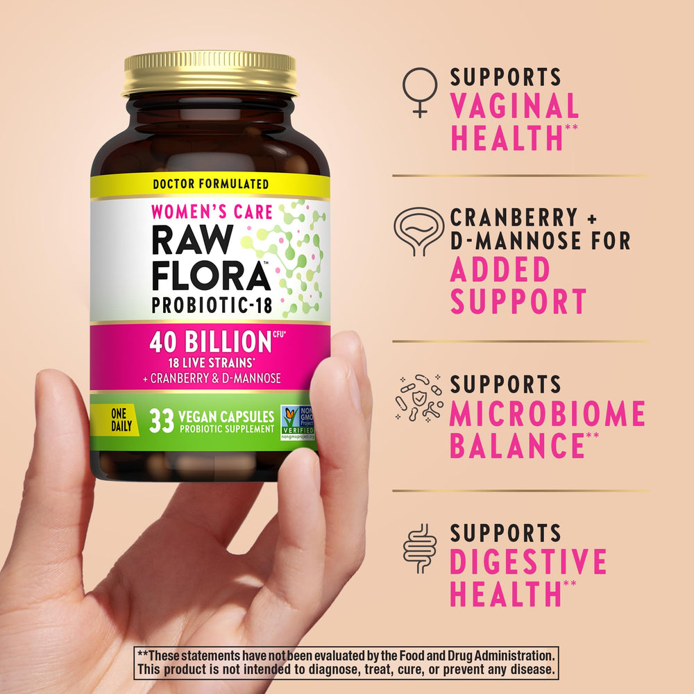 Nature's Truth Raw Flora label highlights cranberry and D-Mannose ingredients