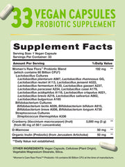 Nature's Truth Raw Flora Probiotics label highlighting 18 strains for women's health.
