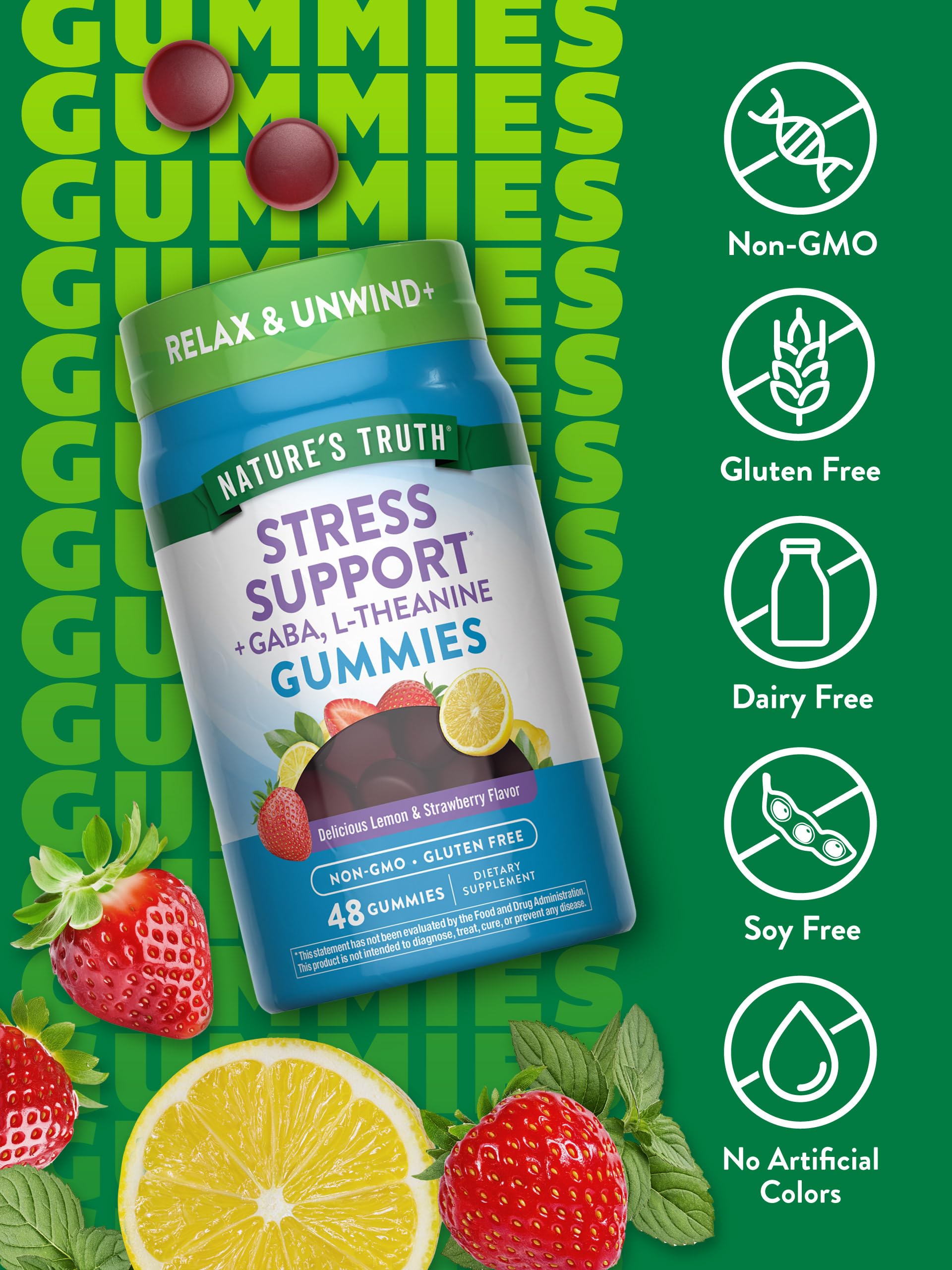 Nature's Truth stress relief gummies lemon strawberry flavor noted for refreshing taste