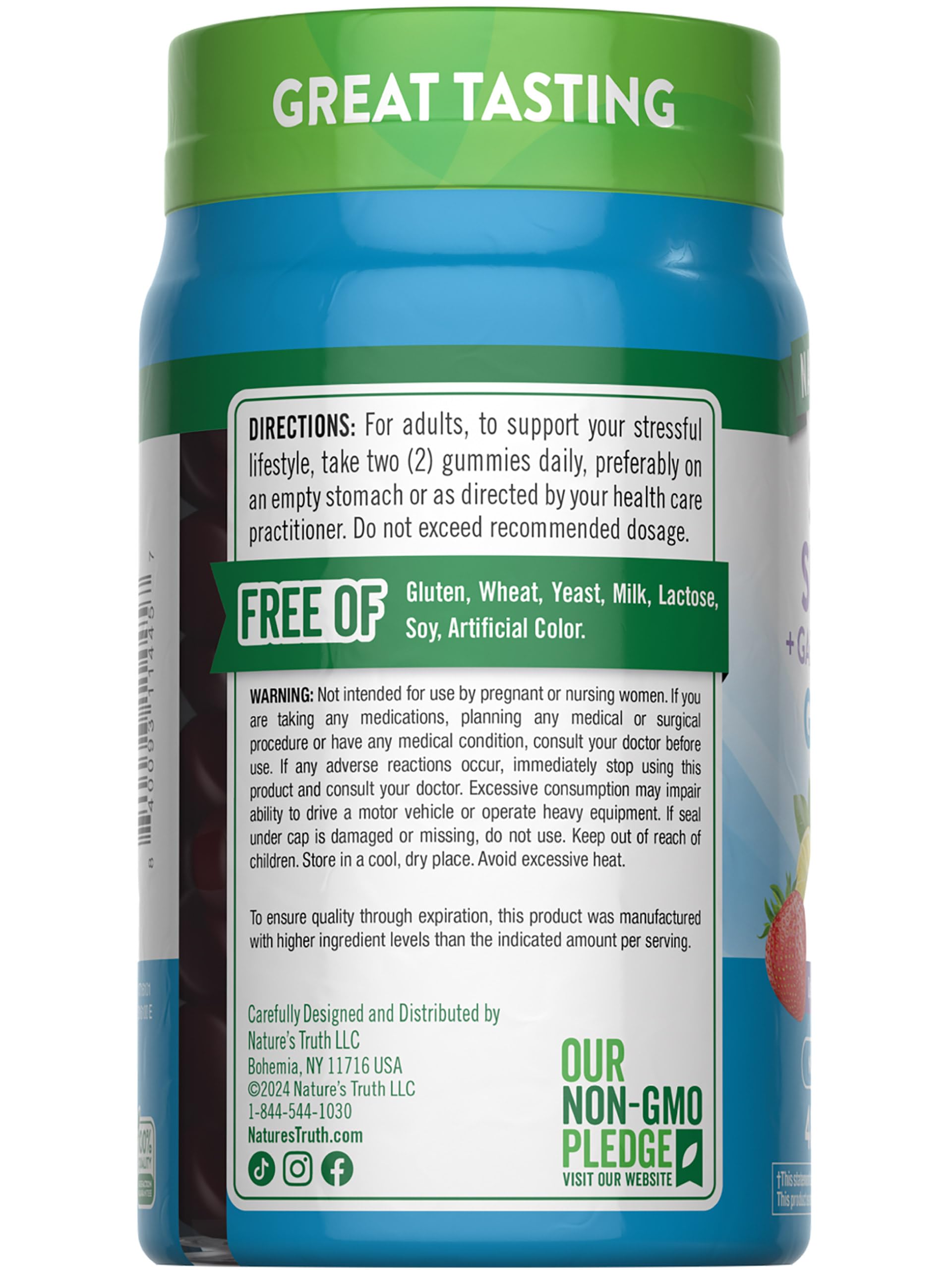 Nature's Truth stress relief gummies packaging highlighting easy daily use