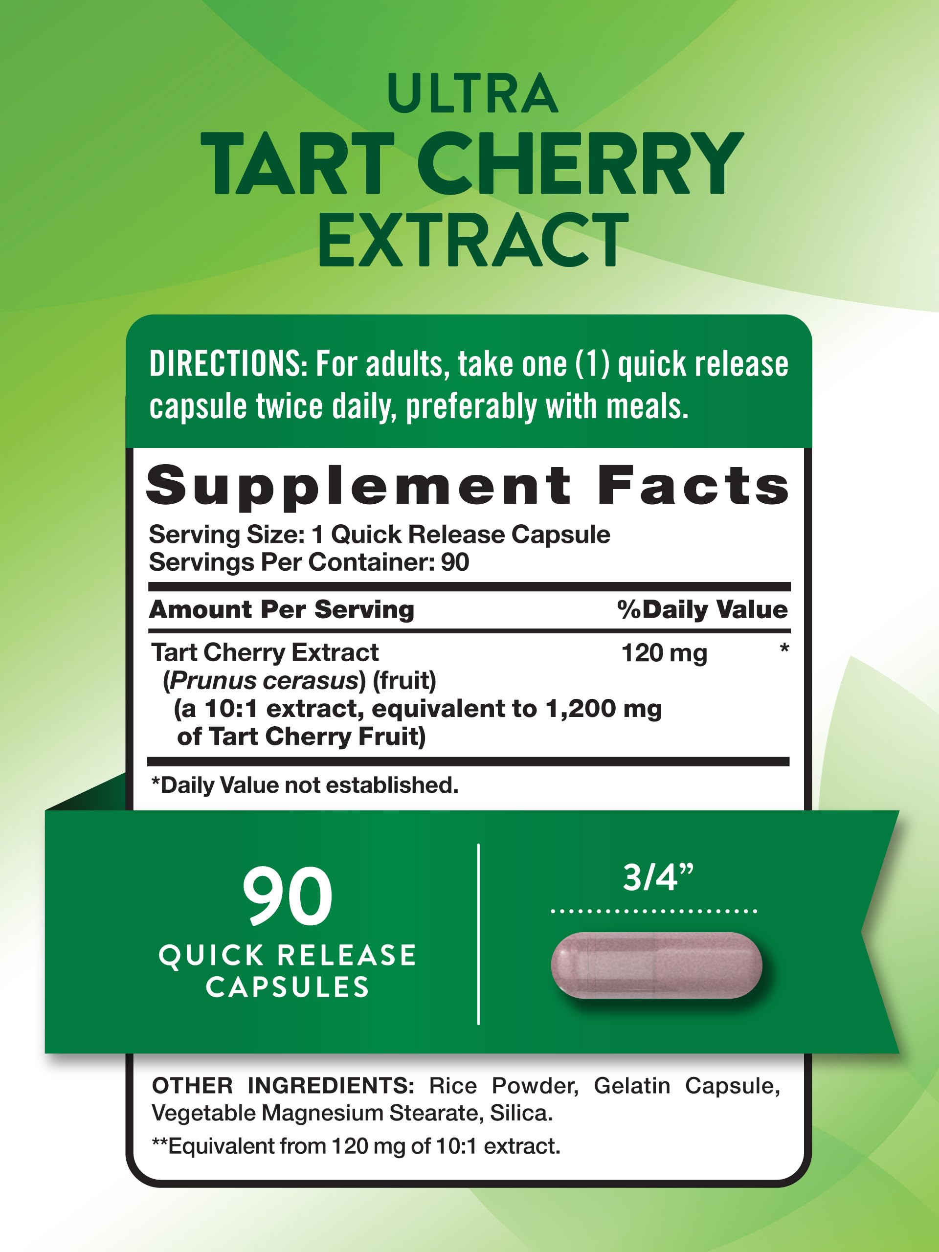 Closeup of Nature's Truth Tart Cherry Extract capsules for quick use