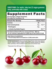 Nature's Truth Tart Cherry Gummies bottle back label detailing ingredients.