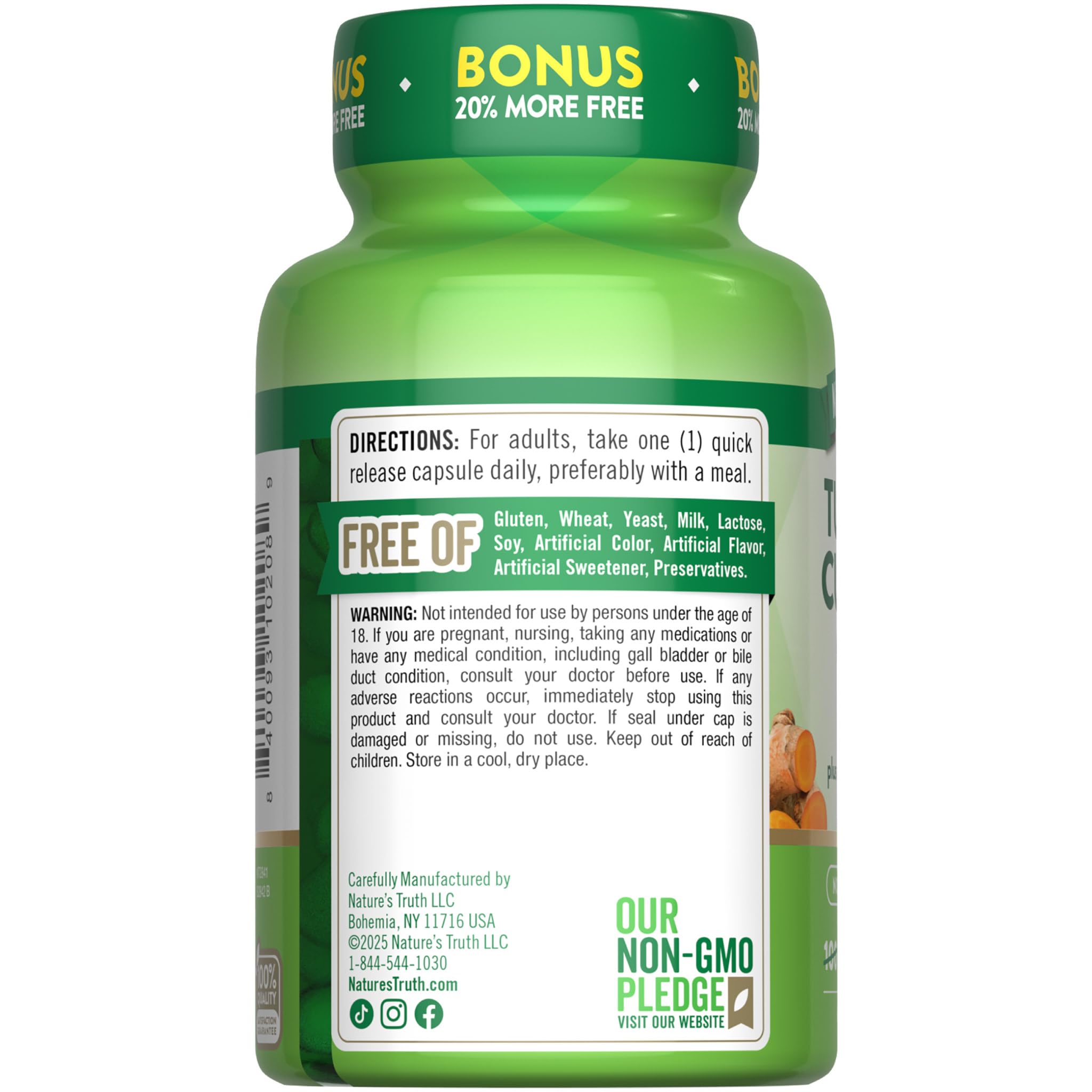 Nature's Truth turmeric bottle on wood evokes trusted wellness