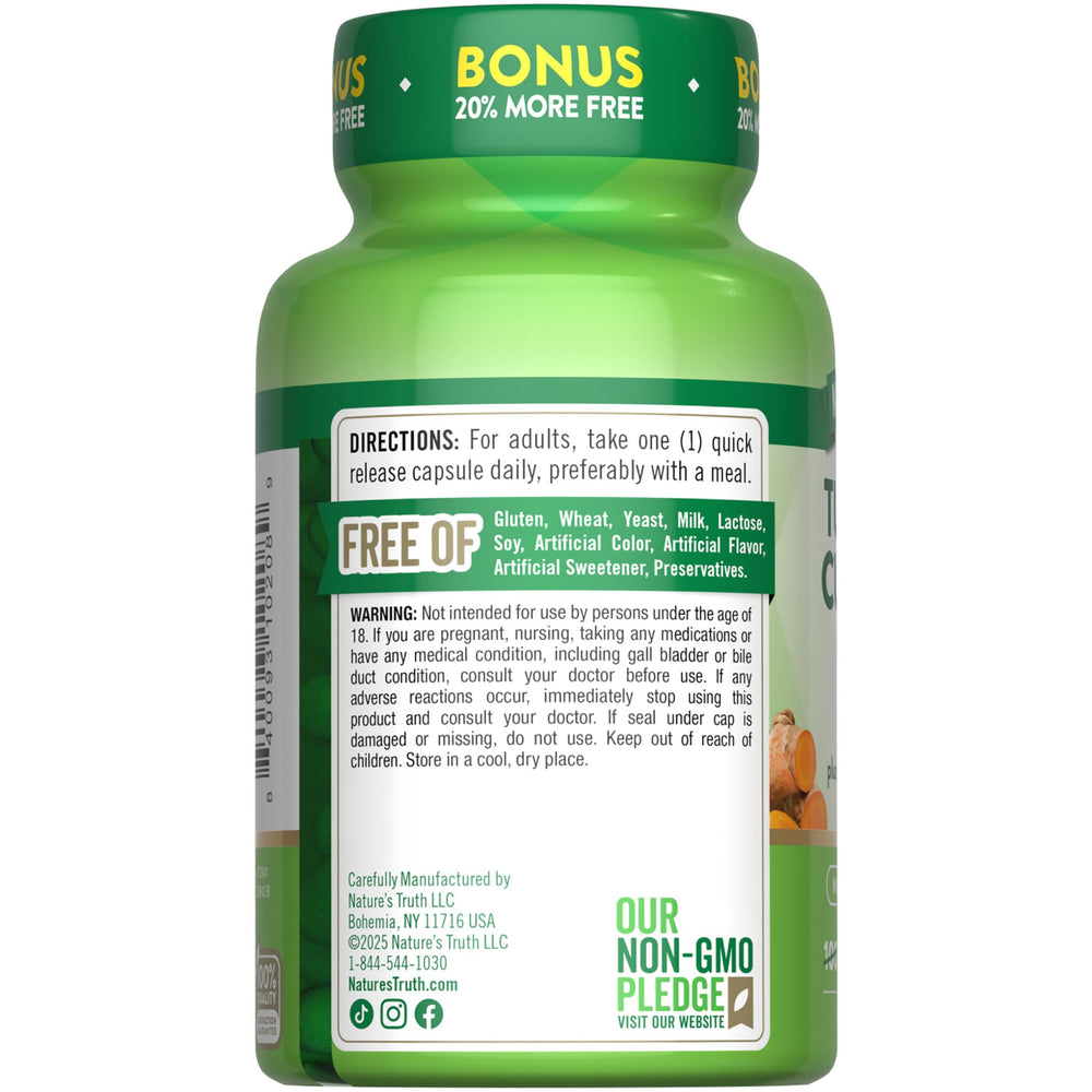 Nature's Truth turmeric bottle on wood evokes trusted wellness