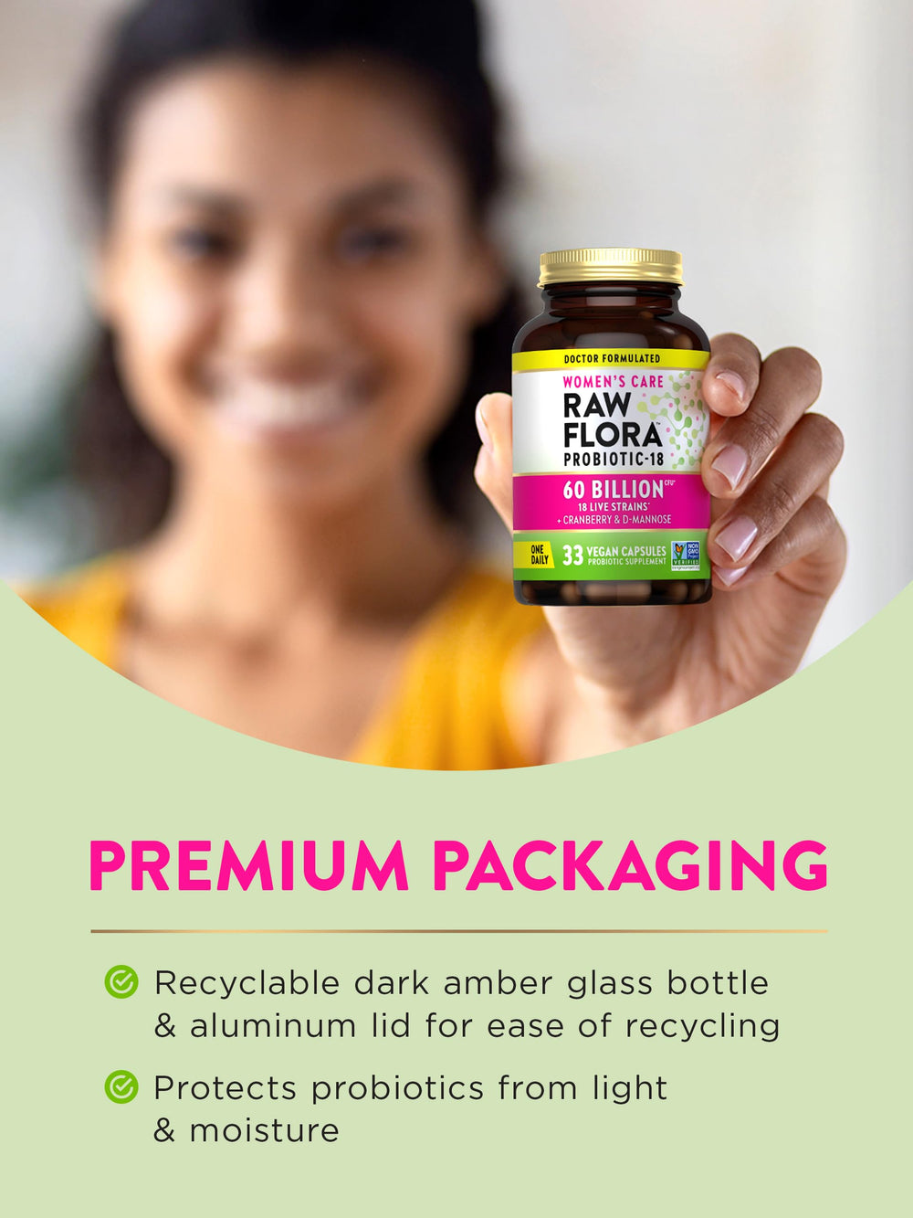 US-made Nature's Truth Raw Flora probiotic packaging badge.