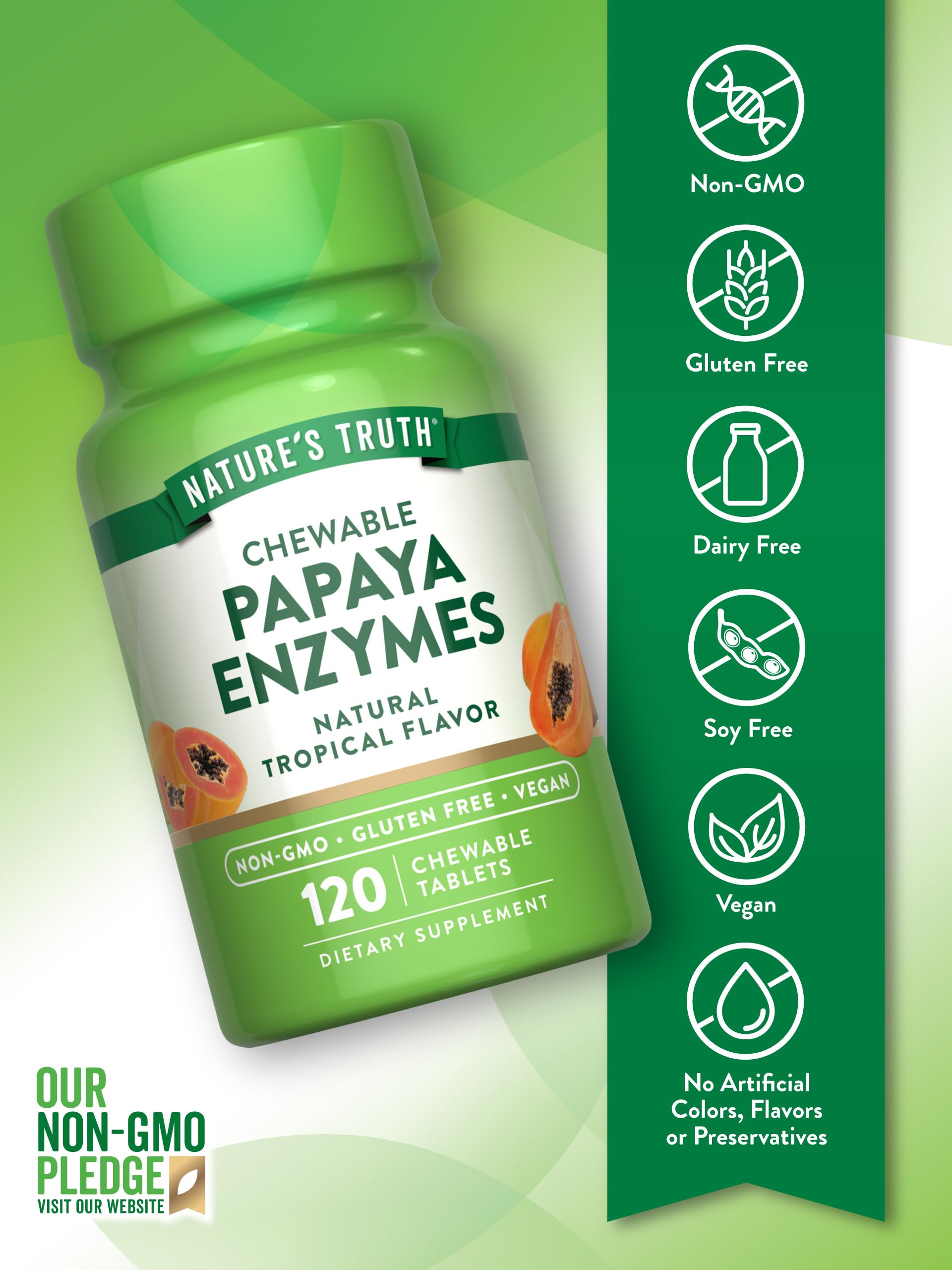 Nature's Truth vegan non-GMO digestive supplement label highlights plant-based enzymes