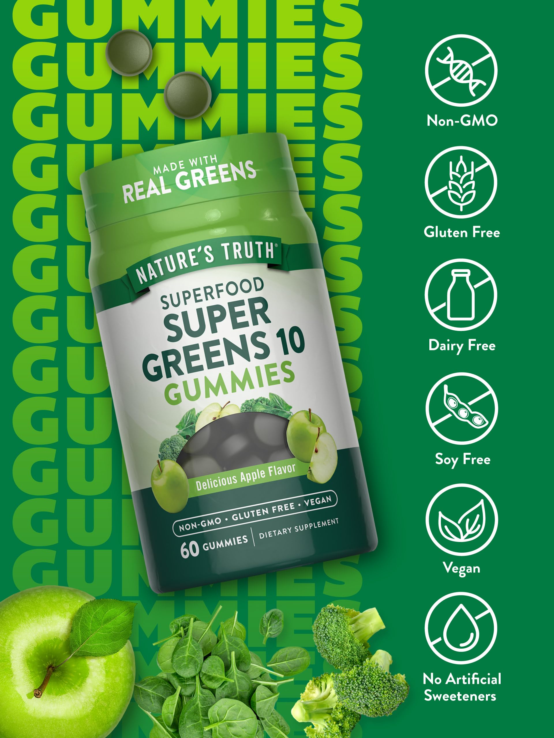 Nature's Truth vegan-friendly gummies with non-GMO and gluten-free labels.