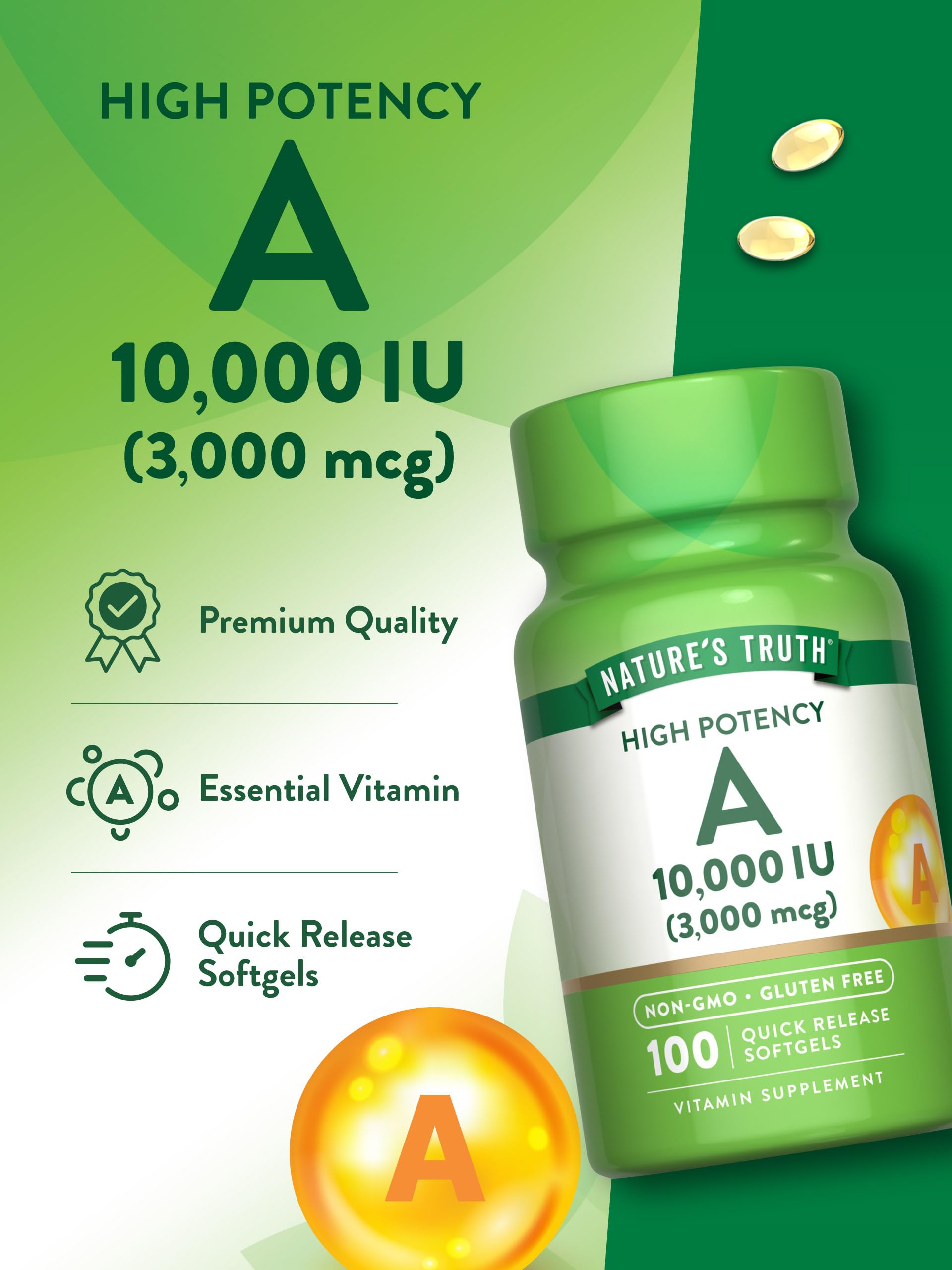 Nature's Truth Vitamin A quick-release softgel closeup