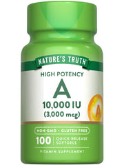 Nature's Truth Vitamin A softgels bottle closeup for daily use