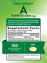Nature's Truth Vitamin A softgels poured from bottle