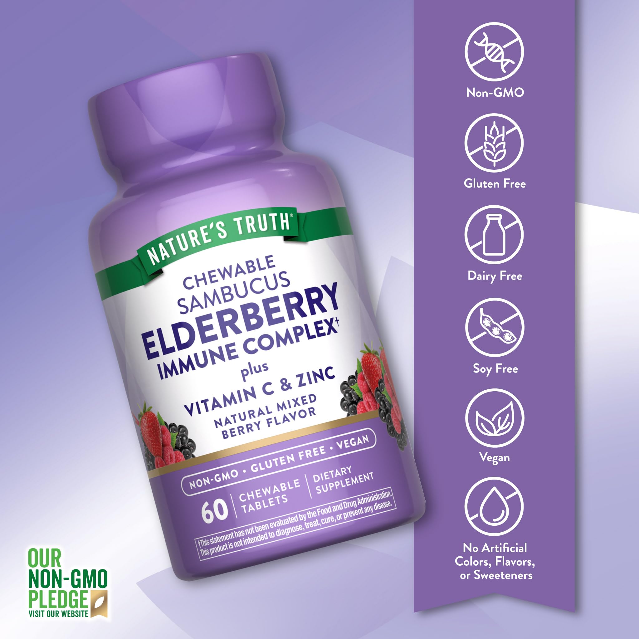 Nature's Truth Vitamin C Zinc chewables, bright berry taste for easy daily intake.