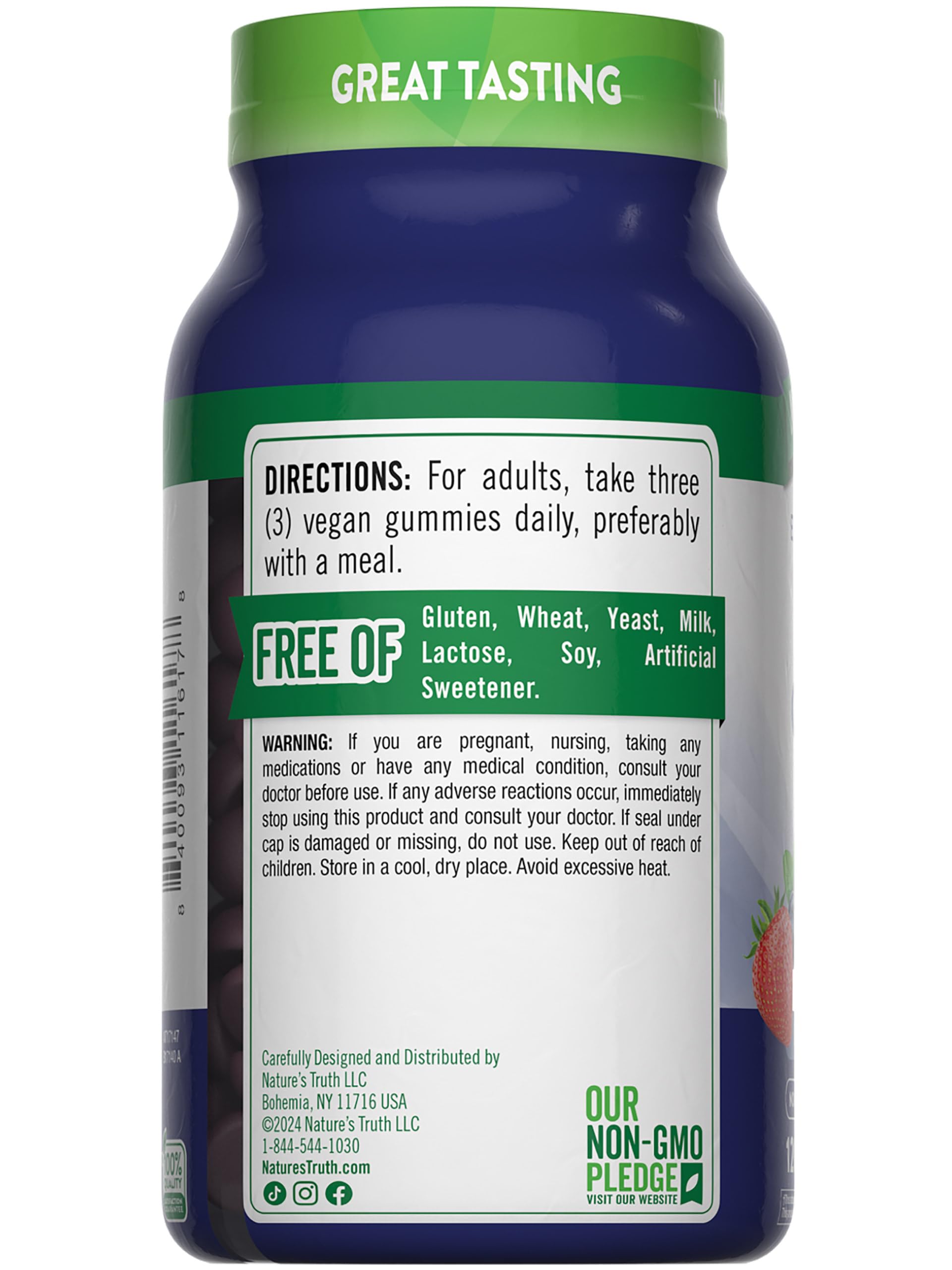 Nature's Truth zinc gummies gluten-free assurance on label