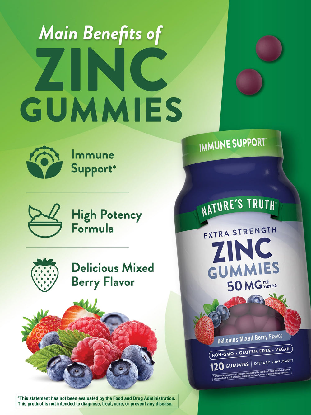Nature's Truth zinc gummies serving plate for adults on the go