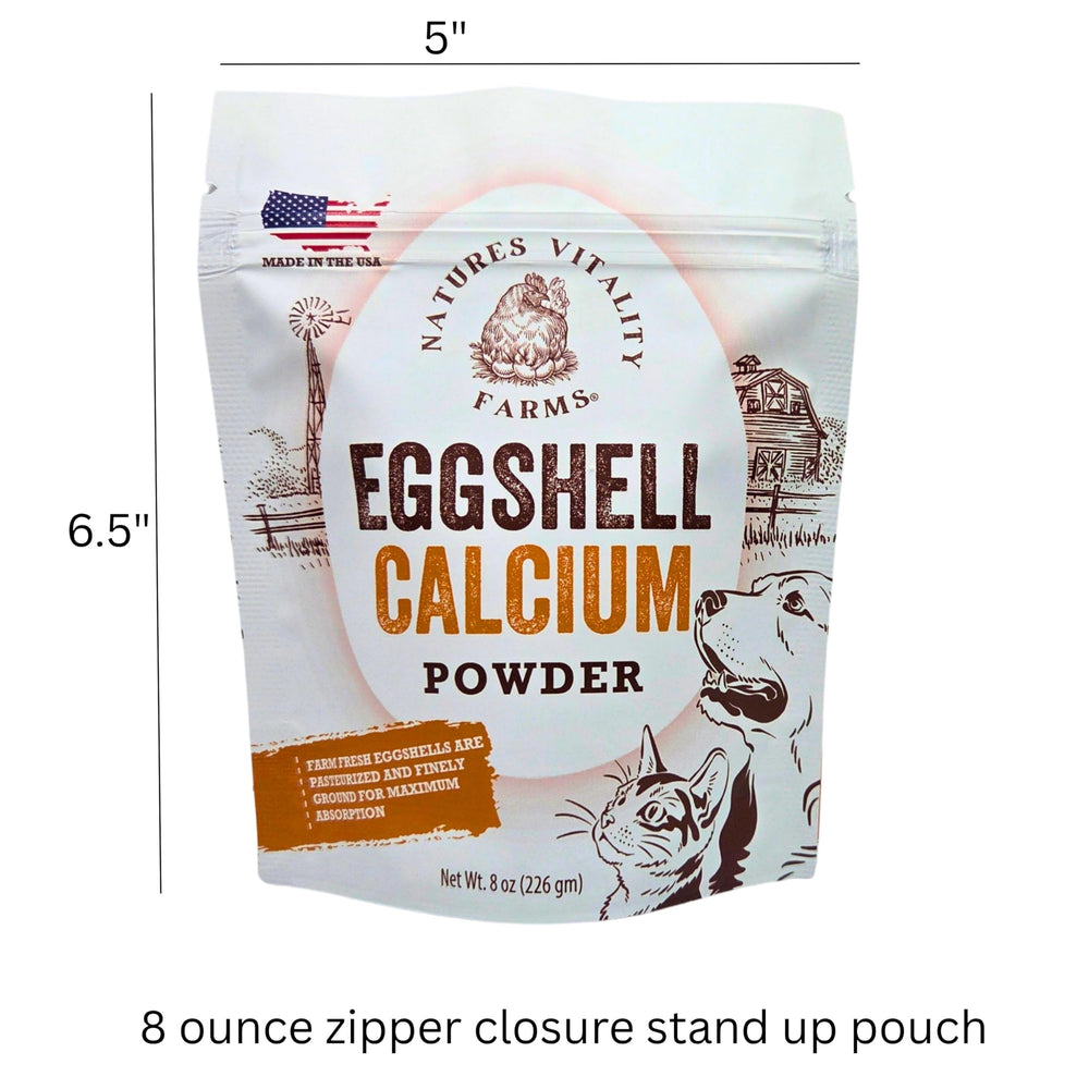 Pet food bowl with eggshell powder mixed into meals for pets.