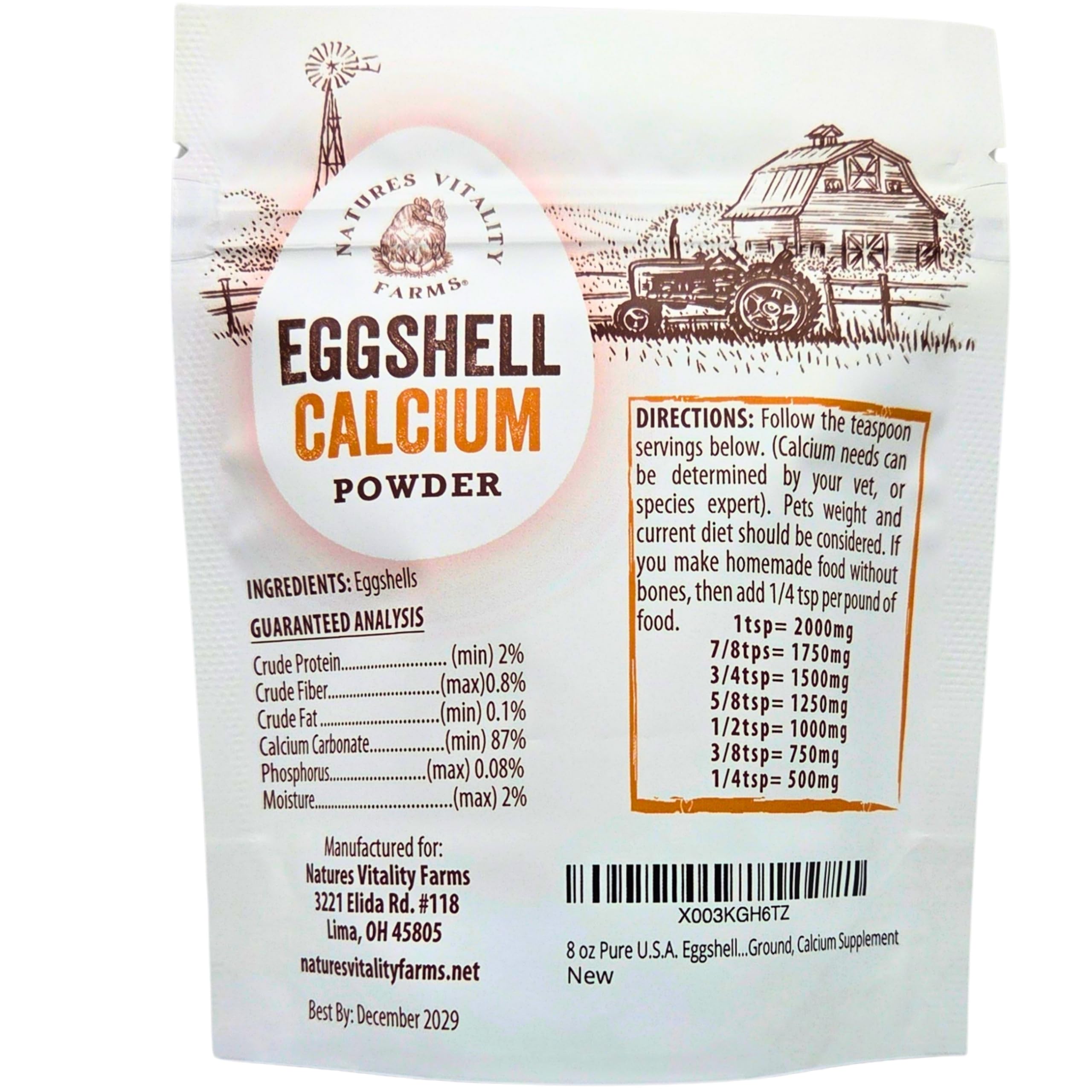 Pasteurized and finely ground eggshell powder ready for safe pet meals.