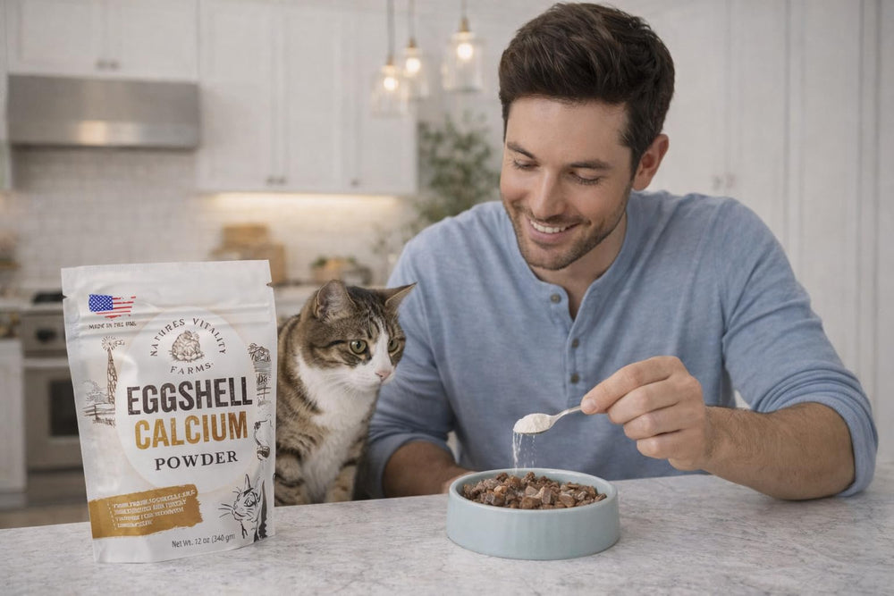 US-made farm backdrop emphasizing farm-to-bowl calcium quality.
