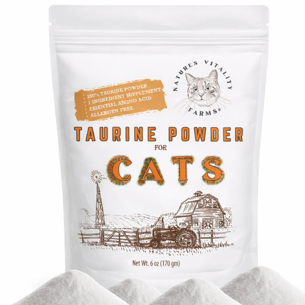 Nature's Vitality Farms Taurine powder scoop for precise daily cat dosing