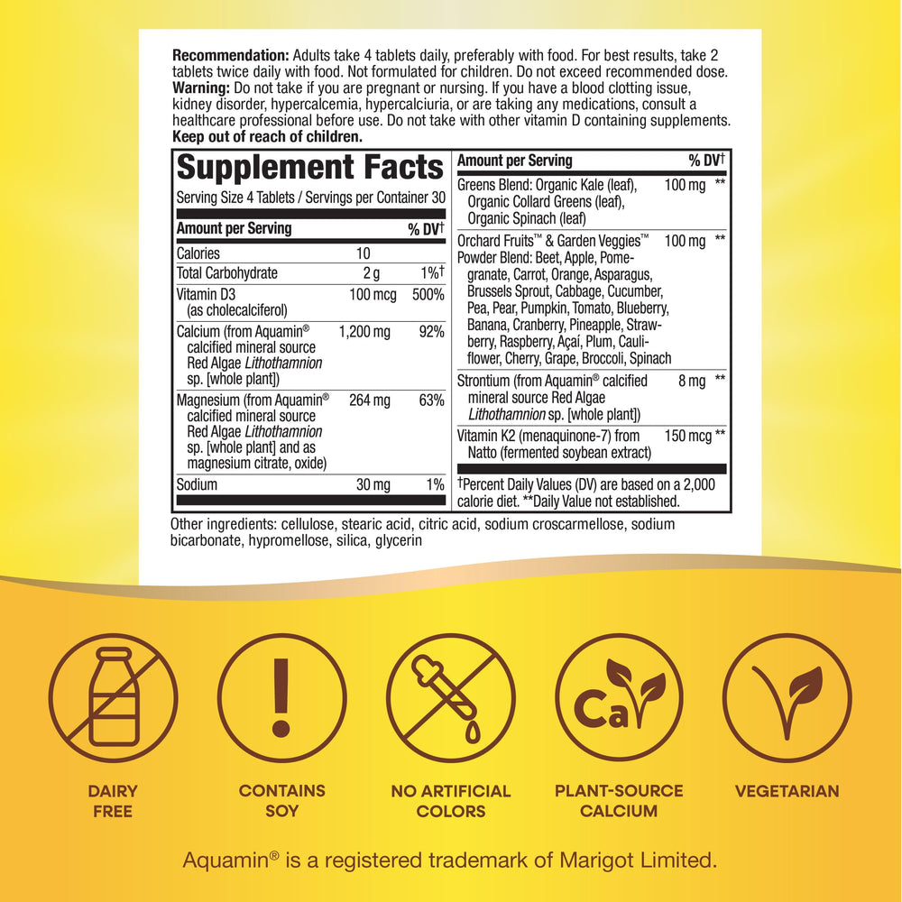 Nature’s Way Alive! Calcium vegetarian symbol signals wheat- and dairy-free formula.