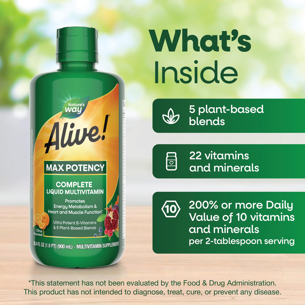 Close-up of Nature’s Way Alive label and ingredients