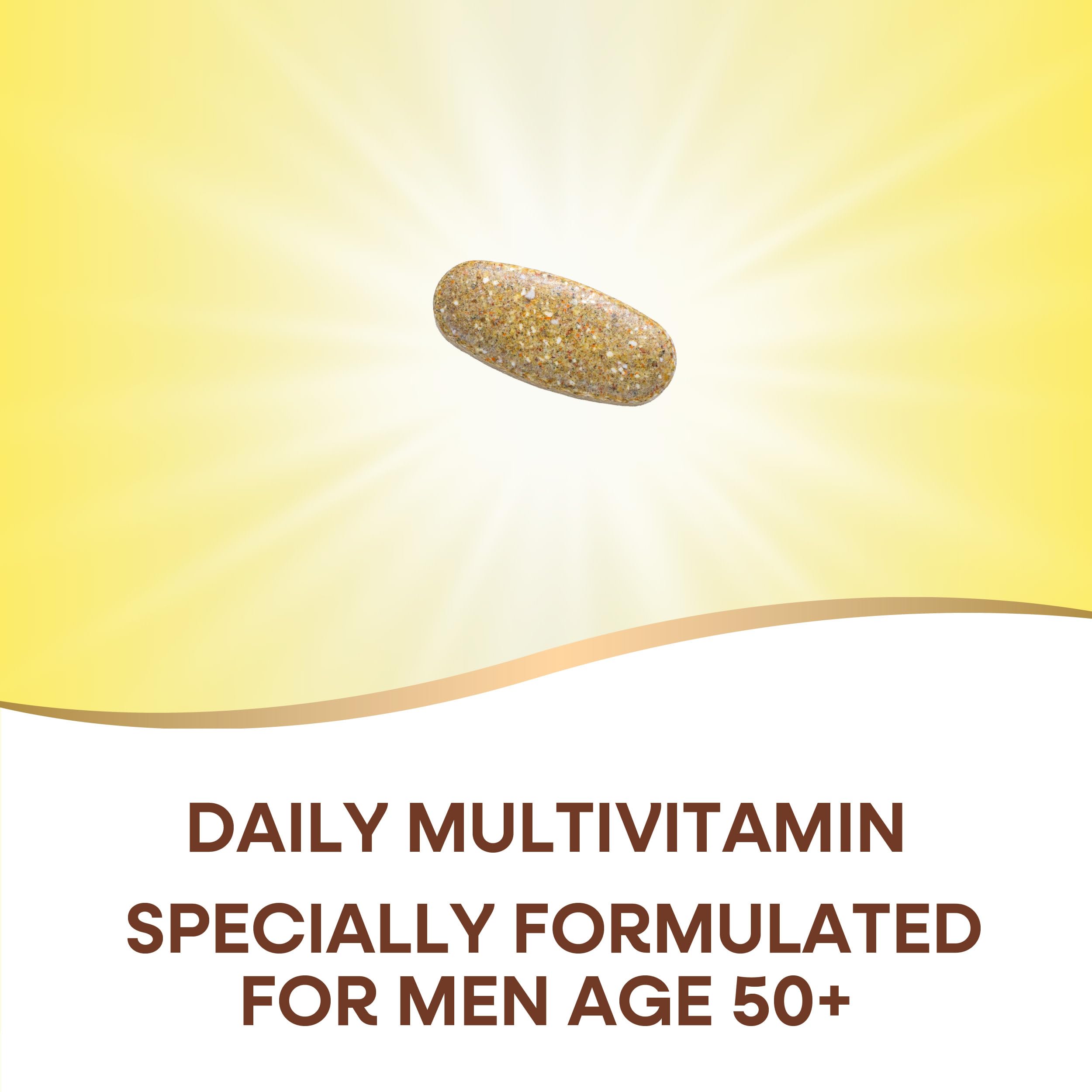Nature's Way Alive Men 50+ Ultra bottle pour demonstrates convenient daily tablet use.