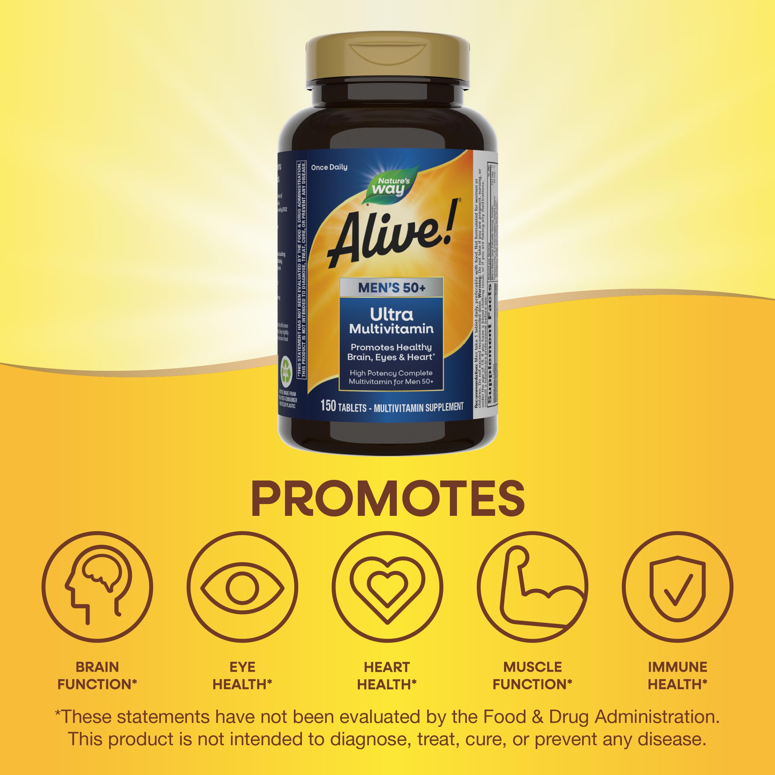 Nature's Way Alive Men 50+ Ultra tablet in hand for daily wellness.