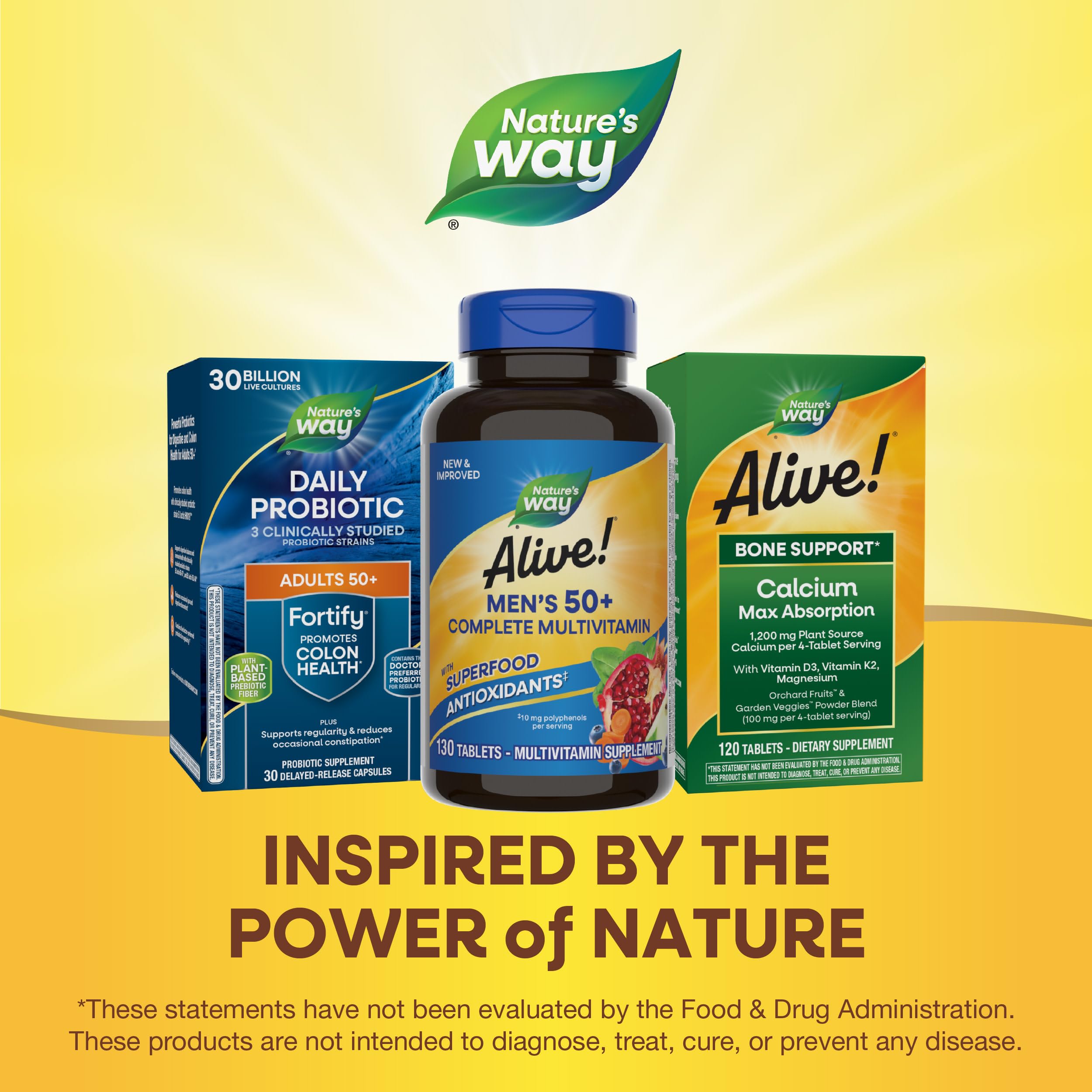 Nature's Way Alive! Men’s 50+ morning routine image suggesting easy daily intake.