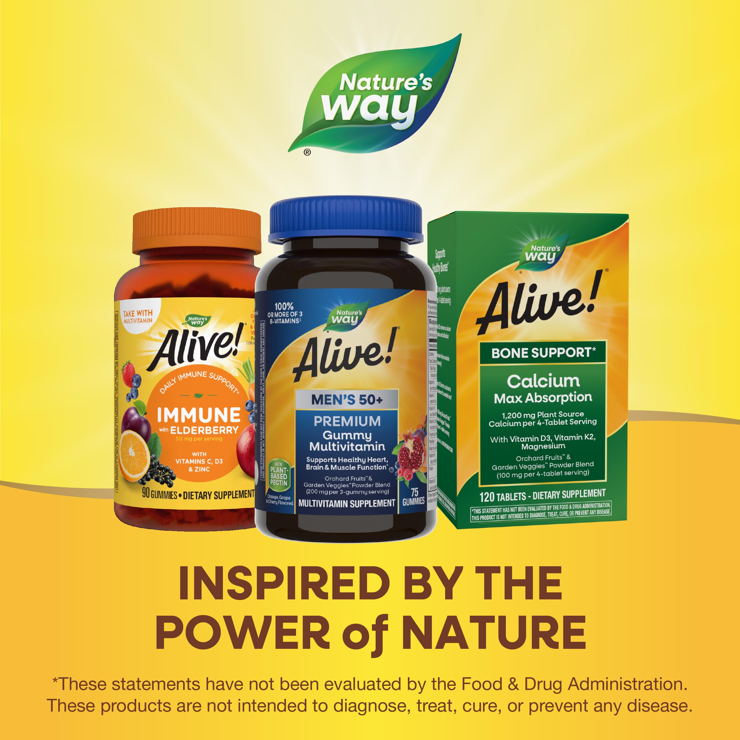Nature’s Way Alive! Men's 50+ box and bottle on a clean surface