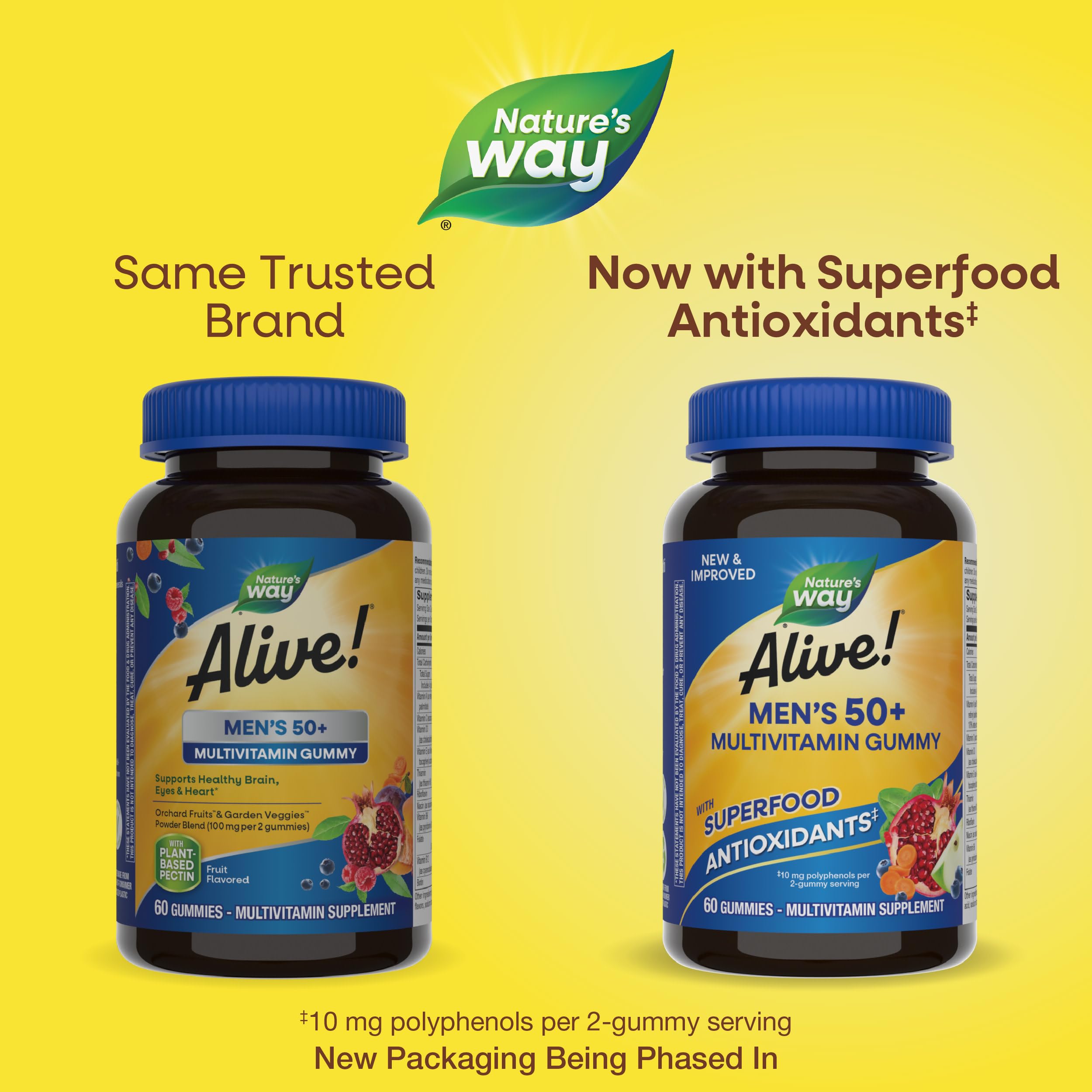 Nature's Way Alive! Men’s 50+ gummies close-up showing fruity texture and color.
