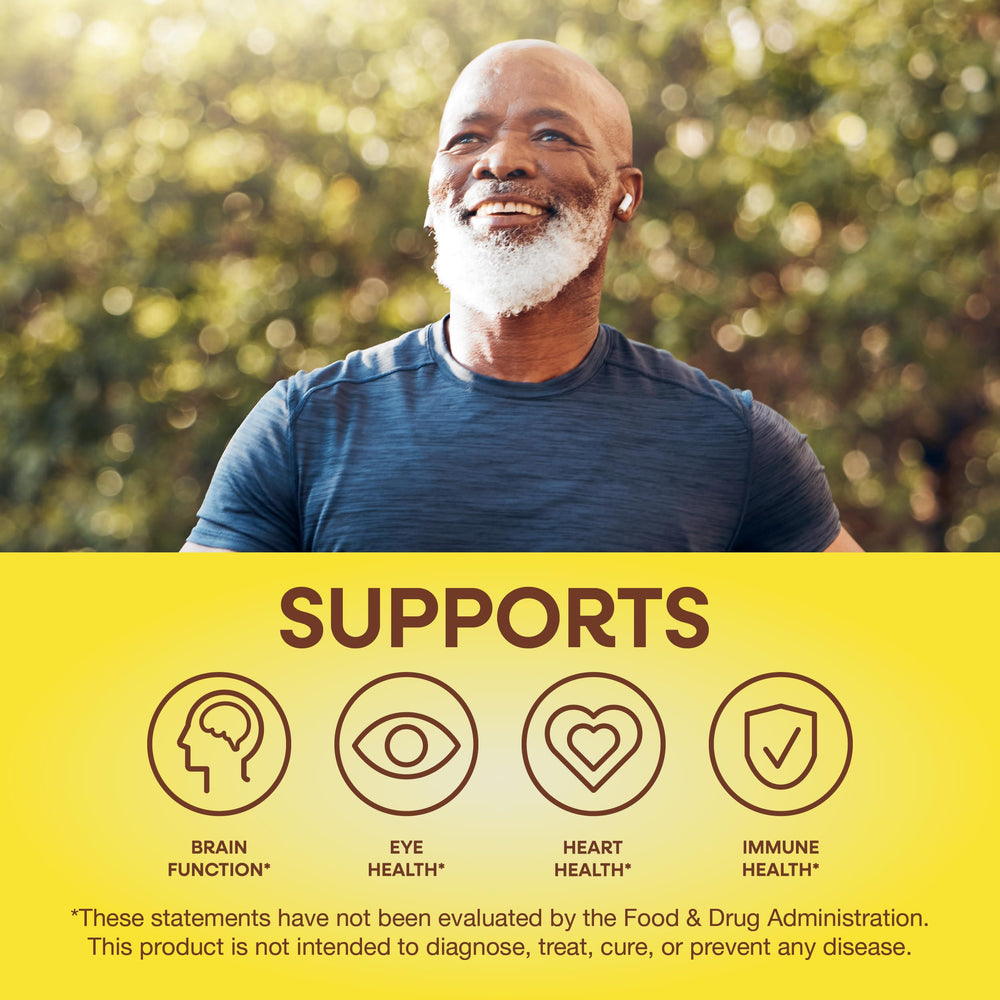 Nature's Way Alive! Men’s 50+ label close-up highlights 15 vitamins and minerals.