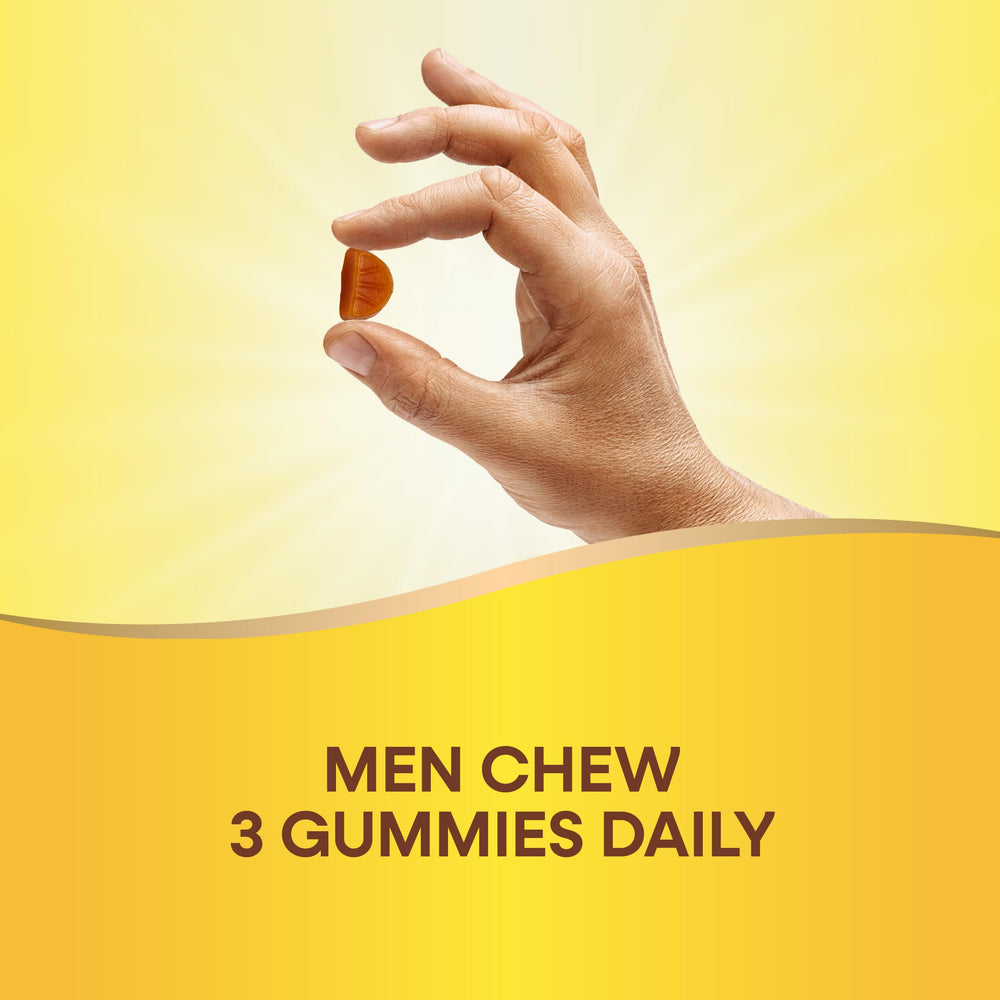 Nature’s Way Alive! Men's 50+ serving idea showing three gummies daily