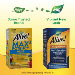 Close-up of Nature's Way Alive! Men’s Max3 tablets for potent B vitamins