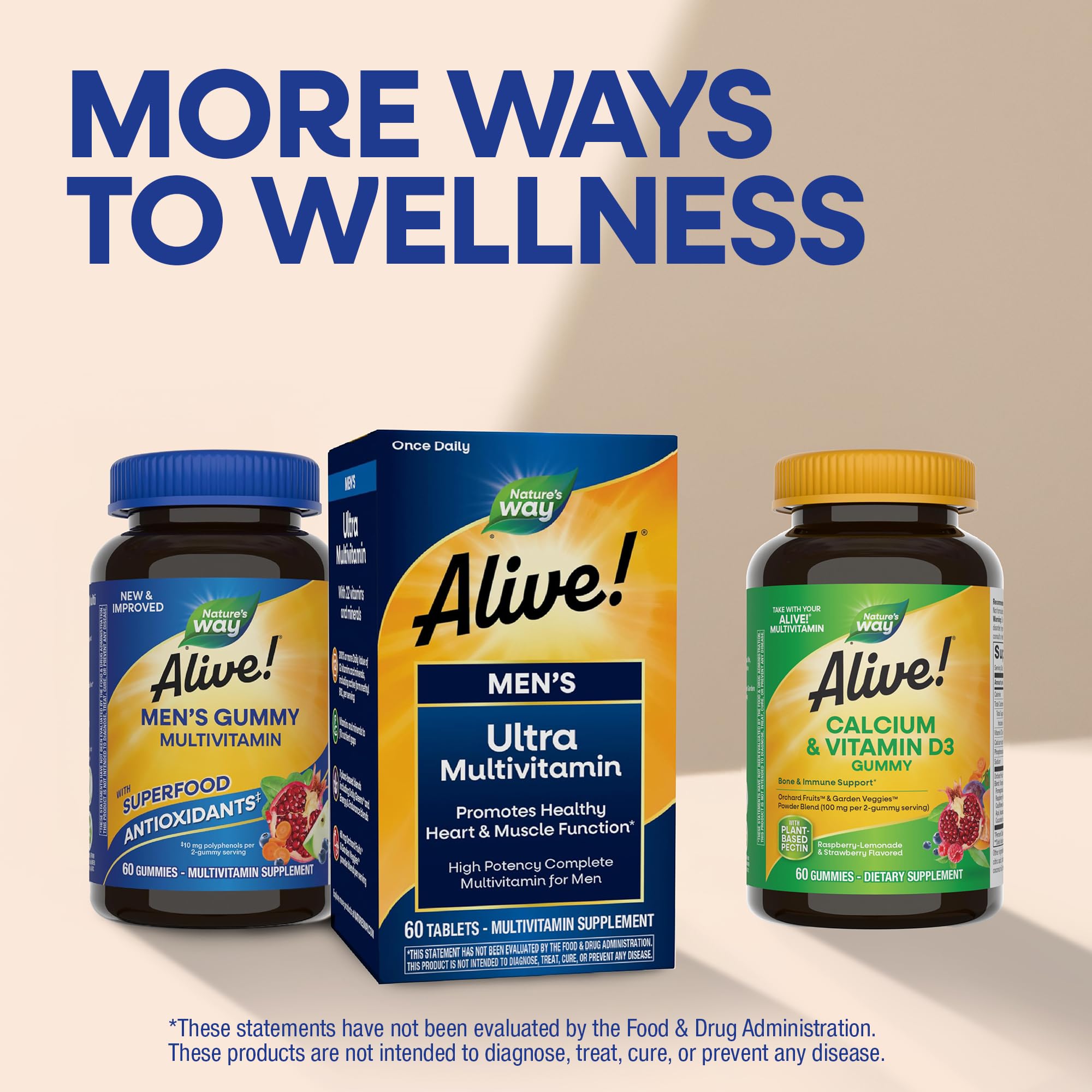 Nature's Way Alive! gummies with colorful fruits for an enjoyable daily supplement routine