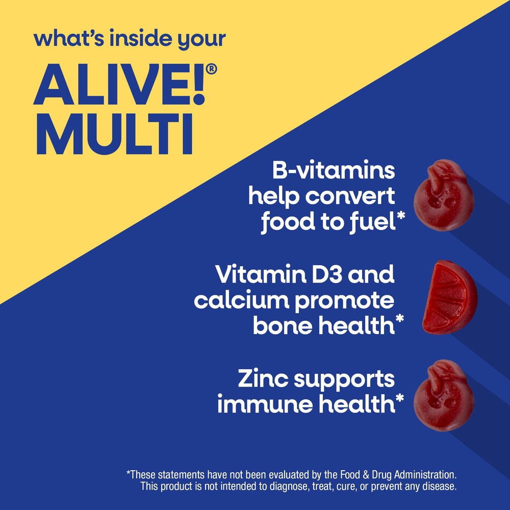 Nature's Way Alive! label highlights essential vitamins for energy and immunity support