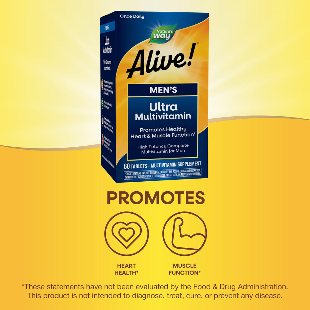 Nature's Way Alive! Men's bottle label seal noting immune support with vitamin C and zinc.