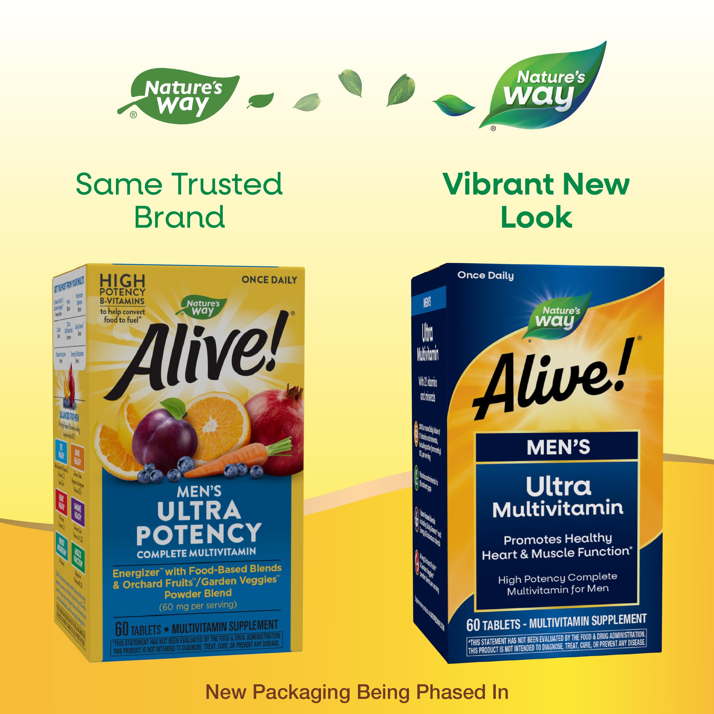 Nature's Way Alive! Men's tablets closeup highlighting high-potency B vitamins for energy metabolism.