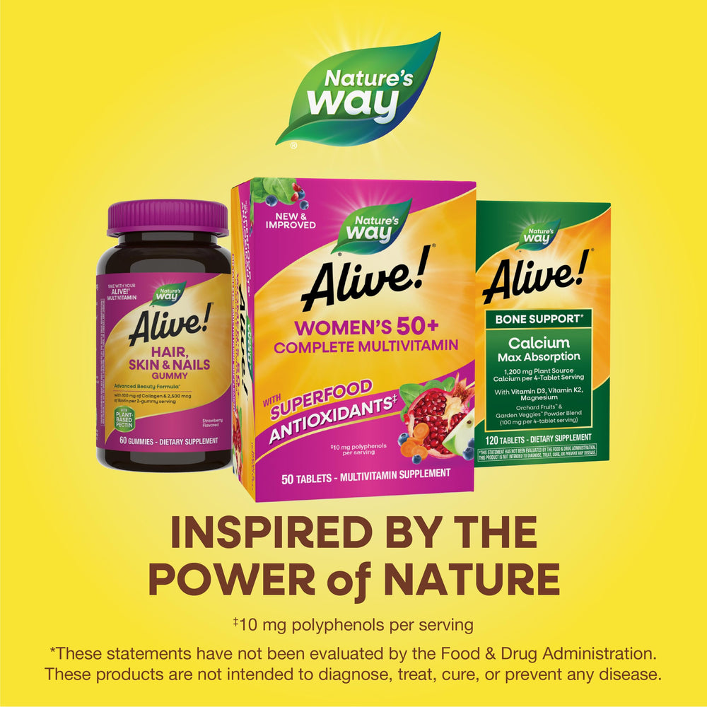 Nature's Way Alive! 50+ shelf display showcases trusted daily wellness