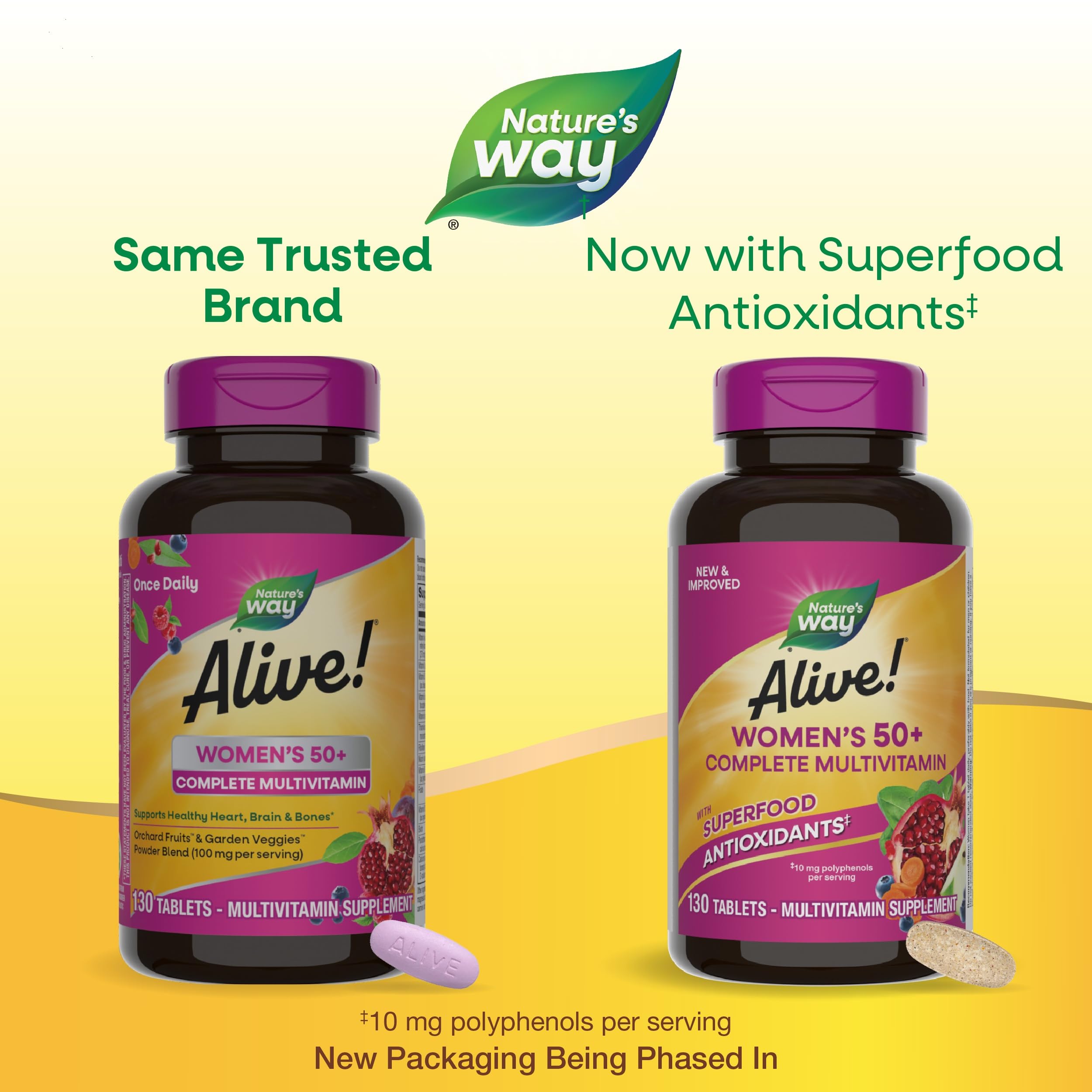 Nature's Way Alive! 50+ bottle front view showing gluten-free multivitamin.